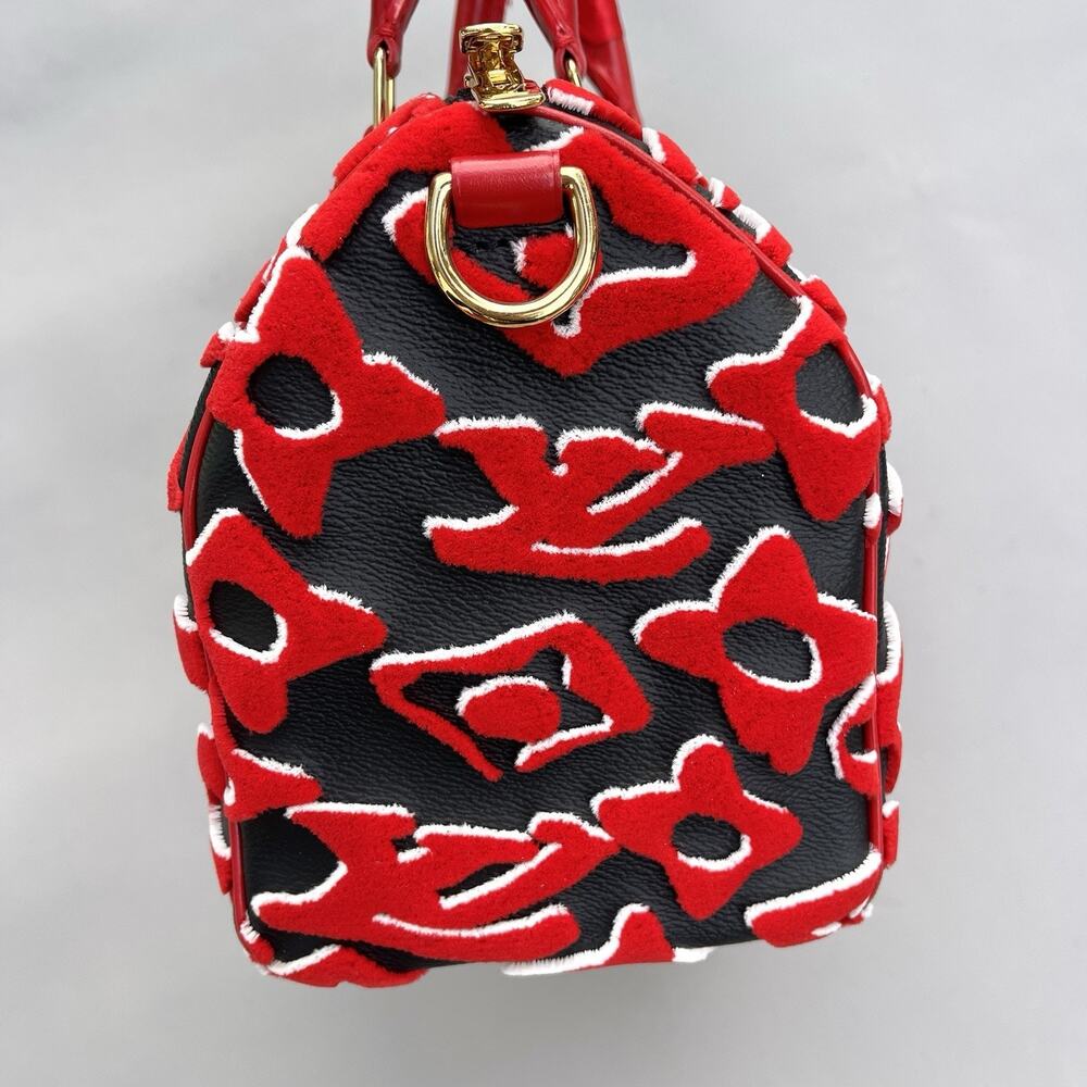 Louis Vuitton Speedy Bandouliere 25 Urs Fischer Black And Red Velvet And Leather - Picture 7 of 14